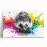 Hedgehog-themed stretched canvas wall art showcasing a whimsical design with vibrant colors, perfect for animal lovers and home decor enthusiasts.