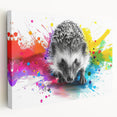 Hedgehog wall art design on stretched canvas, showcasing vibrant colors and detailed textures, ideal for wildlife enthusiasts and modern home decor.