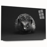 Side view of a hedgehog wall art design printed on acrylic glass, showcasing intricate details and vibrant colors, ideal for wildlife-themed decor.