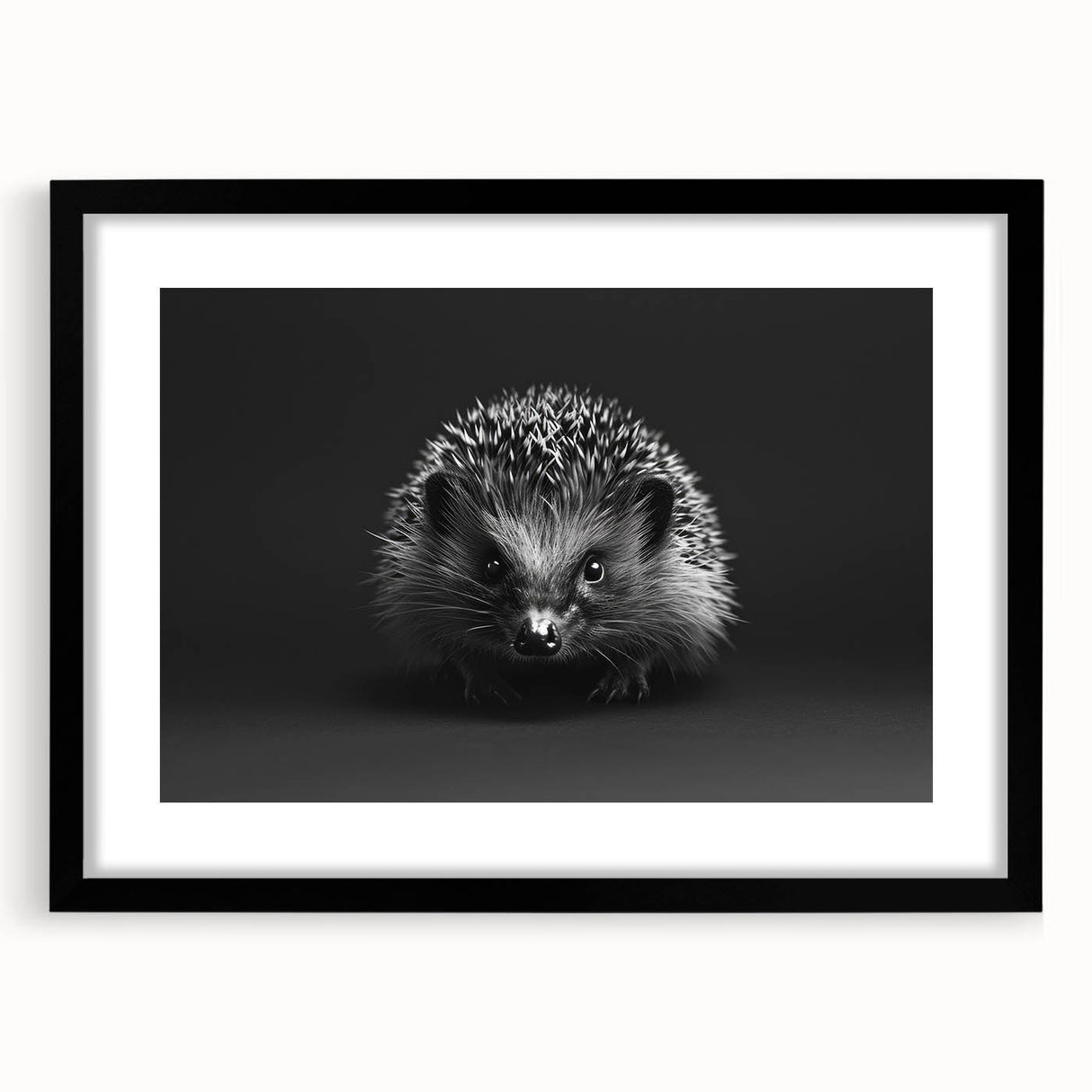 Hedgehog-themed wall art collection framed with a black mat, showcasing intricate wildlife design. Ideal for nature lovers and home decor enthusiasts.