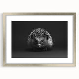 Hedgehog wall art design displayed in a silver frame with matting, showcasing a whimsical nature theme perfect for animal lovers, enhancing home decor with charm.