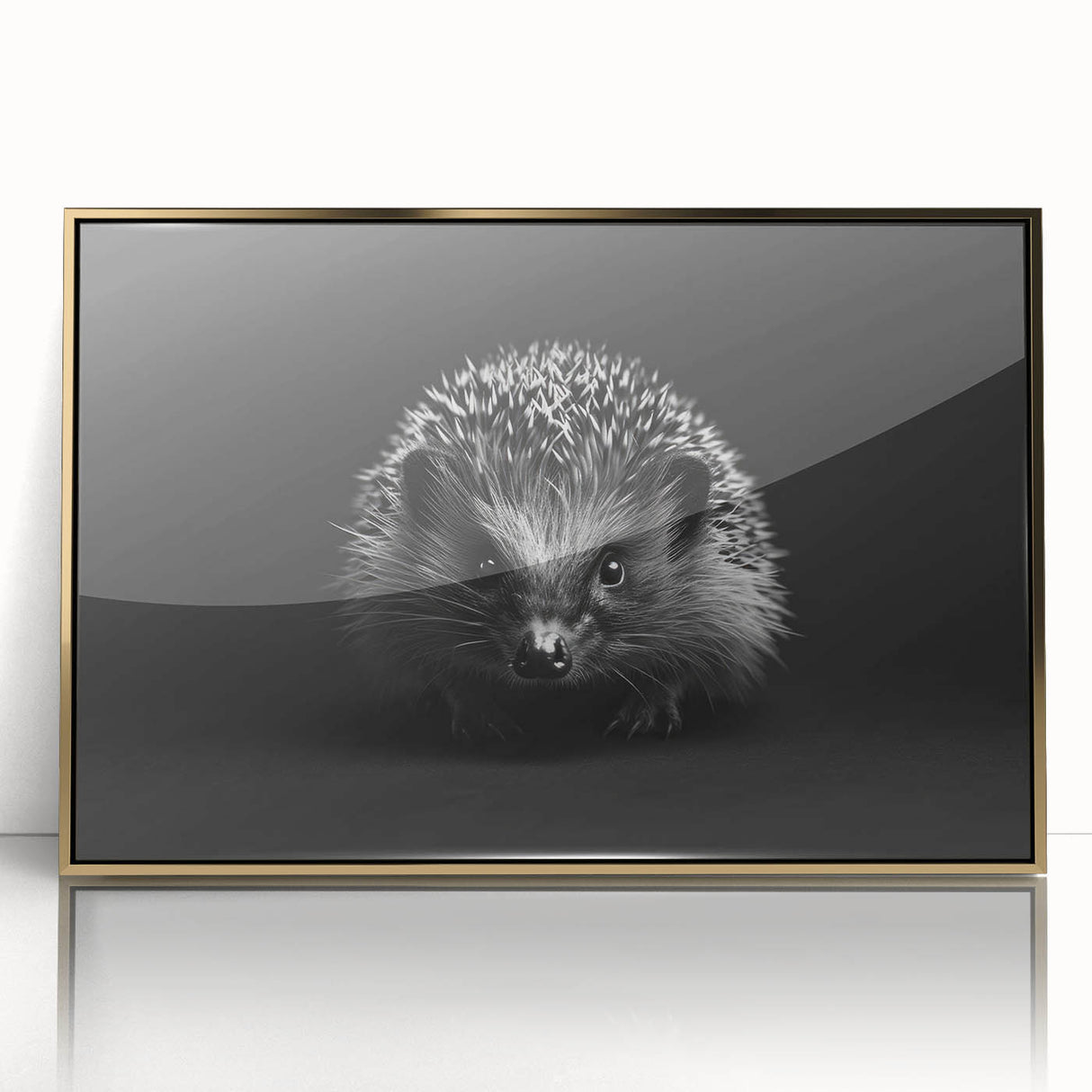 Framed wall art featuring a detailed hedgehog design in vibrant colors, showcasing a gold acrylic front. Perfect for animal lovers and home decor enthusiasts.