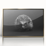 Framed wall art featuring a detailed hedgehog design in vibrant colors, showcasing a gold acrylic front. Perfect for animal lovers and home decor enthusiasts.