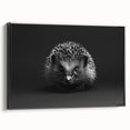 Framed canvas wall art showcasing a side view of a hedgehog design, featuring intricate details and a black background, perfect for nature lovers.