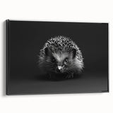 Framed canvas wall art showcasing a side view of a hedgehog design, featuring intricate details and a black background, perfect for nature lovers.