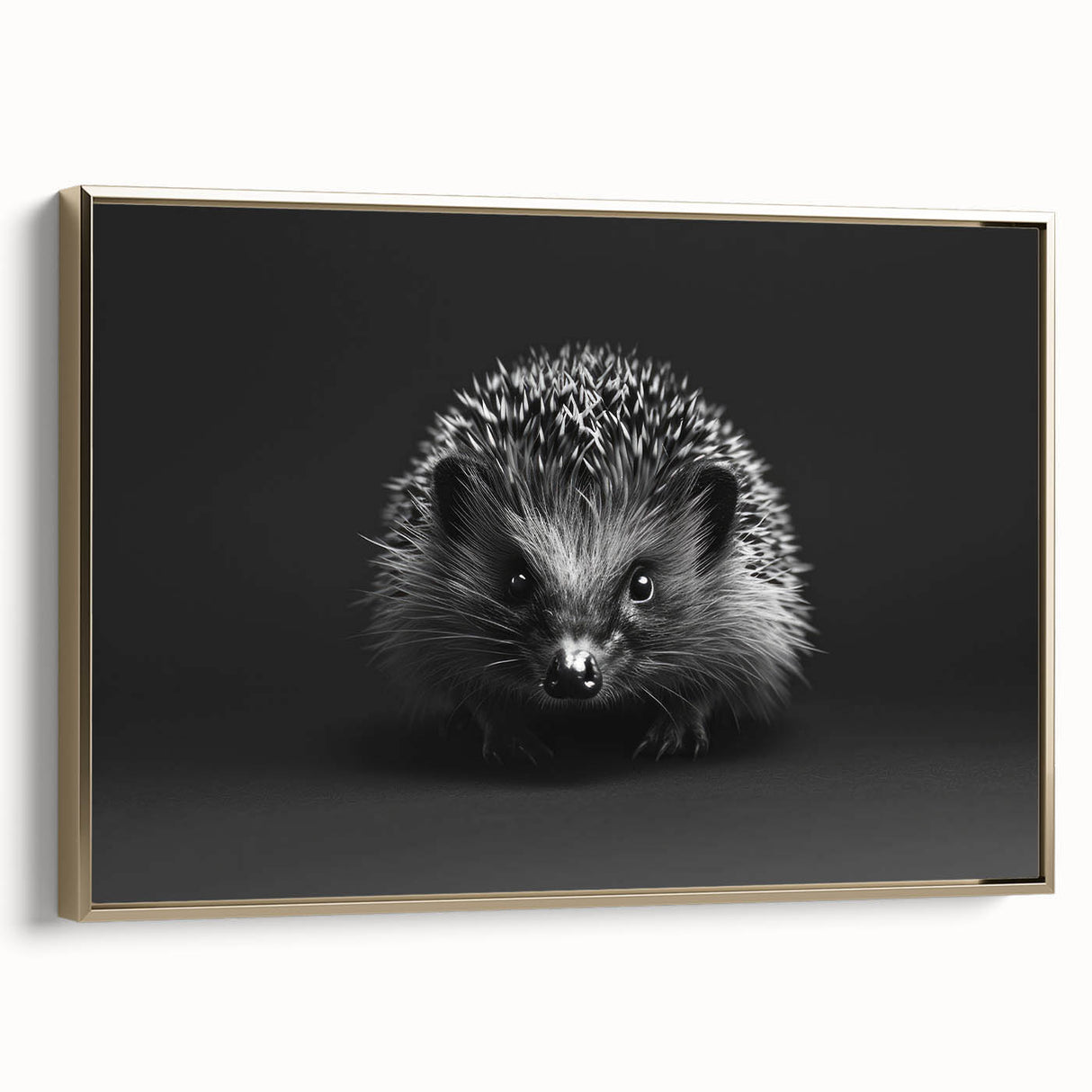 Framed wall art showcasing a detailed side view of a hedgehog design, featuring gold accents on a textured canvas, ideal for animal lovers and home decor.