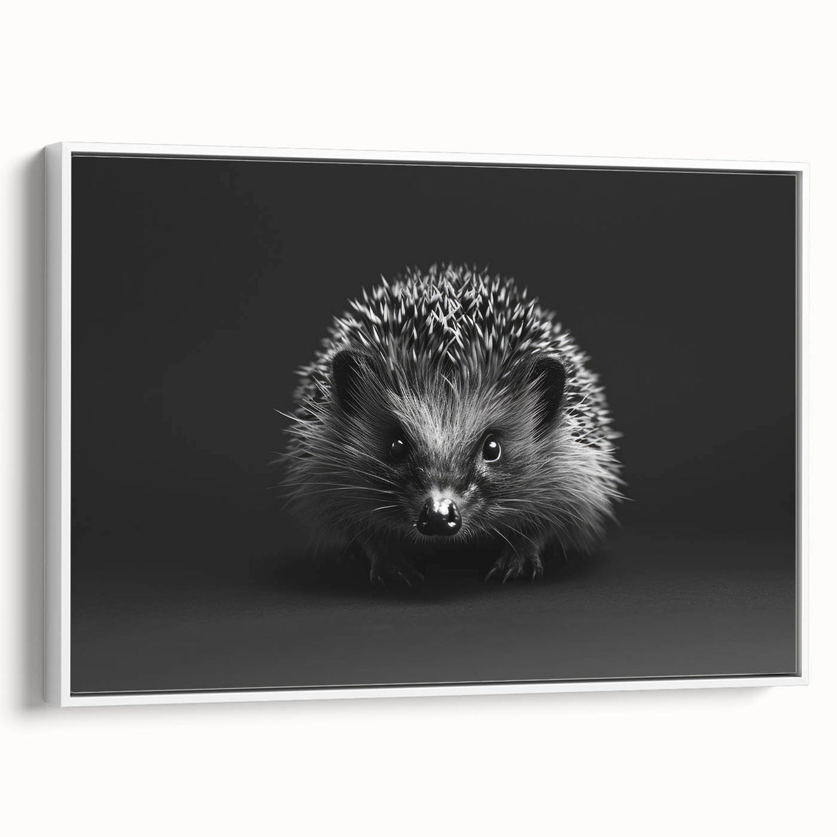 Framed canvas wall art showcasing a side view of a whimsical hedgehog design, featuring vibrant colors and intricate details, perfect for animal lovers' decor.