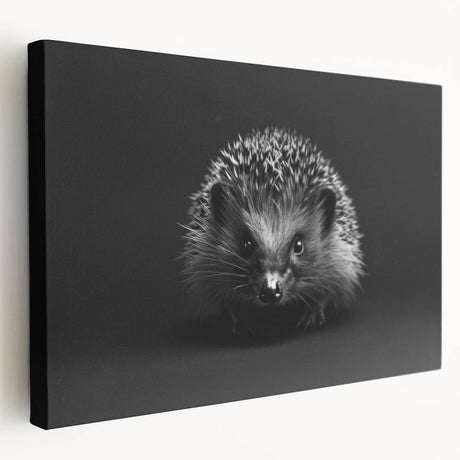 Hedgehog wall art design on stretched canvas, showcasing a detailed side view of the cute animal with earthy tones, perfect for nature-themed decor.
