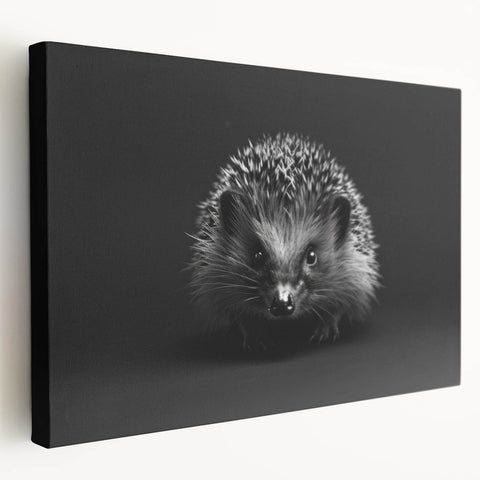 Hedgehog wall art design on stretched canvas, showcasing a detailed side view of the cute animal with earthy tones, perfect for nature-themed decor.