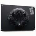 Side view of a hedgehog design wall art piece, showcasing intricate details and vibrant colors, mounted on acrylic glass with pins, ideal for wildlife decor.