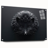 Side view of a hedgehog design wall art piece, showcasing intricate details and vibrant colors, mounted on acrylic glass with pins, ideal for wildlife decor.