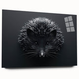 Hedgehog-themed wall art design displayed in a sleek acrylic glass frame, showcasing vibrant colors and intricate details, perfect for animal lovers.