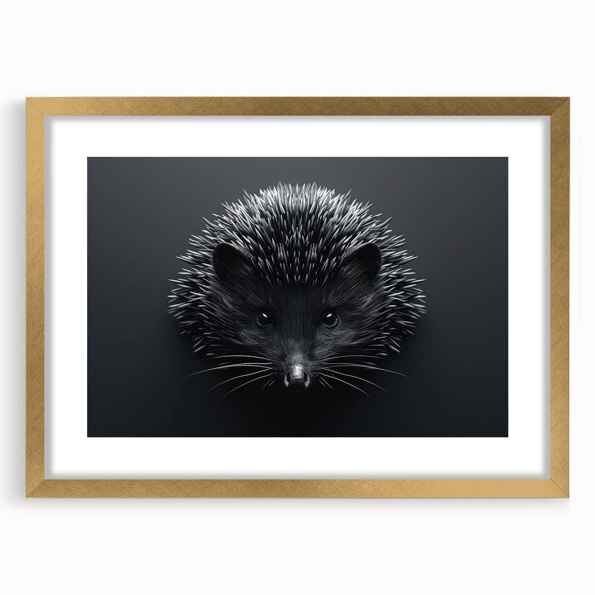 Hedgehog-themed wall art design framed in gold, featuring intricate illustrations of wildlife, perfect for nature lovers and home decor enthusiasts.