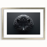 Hedgehog-themed wall art design in a silver frame with matting, showcasing a whimsical illustration of a hedgehog against a light background, perfect for animal lovers.