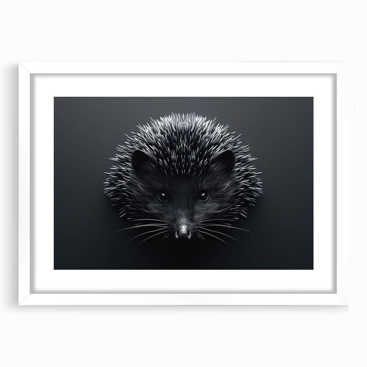 Framed wall art featuring a charming hedgehog design, set against a white background with a sleek mat, perfect for animal lovers and modern decor enthusiasts.