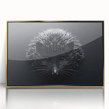 Framed wall art featuring a detailed hedgehog design, set against a gold-acrylic background, showcasing intricate textures and vibrant colors, perfect for wildlife enthusiasts.