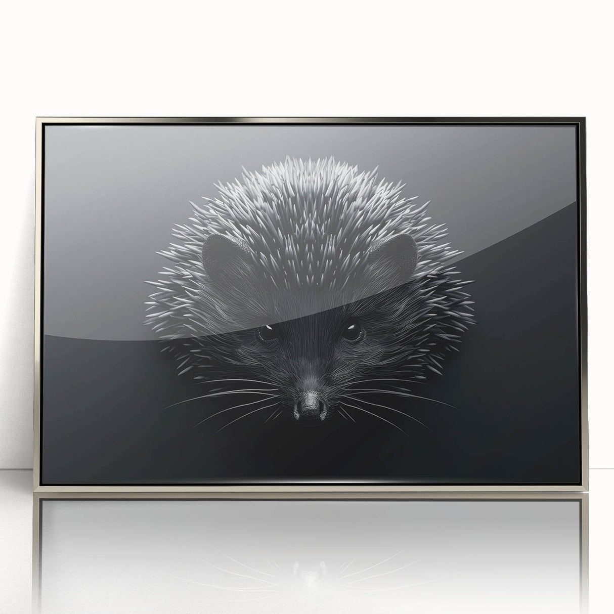 Framed wall art featuring a detailed hedgehog design in an acrylic finish, showcasing intricate textures and vibrant colors, ideal for animal lovers’ decor.