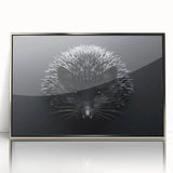 Framed wall art featuring a detailed hedgehog design in an acrylic finish, showcasing intricate textures and vibrant colors, ideal for animal lovers’ decor.