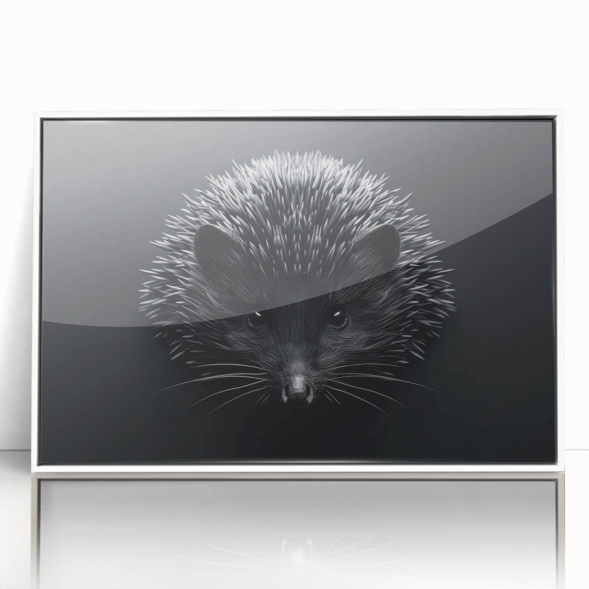 Framed wall art featuring a hedgehog design in a vibrant, colorful style, set against a white background, ideal for animal lovers and home decor enthusiasts.