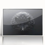 Framed wall art featuring a hedgehog design in a vibrant, colorful style, set against a white background, ideal for animal lovers and home decor enthusiasts.