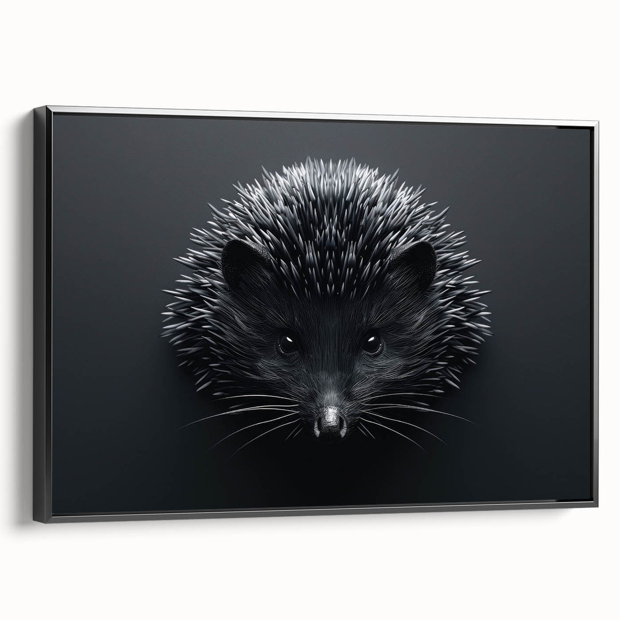Framed canvas wall art displaying a side view of a hedgehog design from a wildlife collection, featuring earthy tones and intricate details, ideal for nature enthusiasts.
