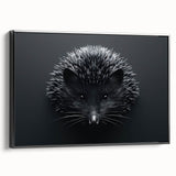 Framed canvas wall art displaying a side view of a hedgehog design from a wildlife collection, featuring earthy tones and intricate details, ideal for nature enthusiasts.