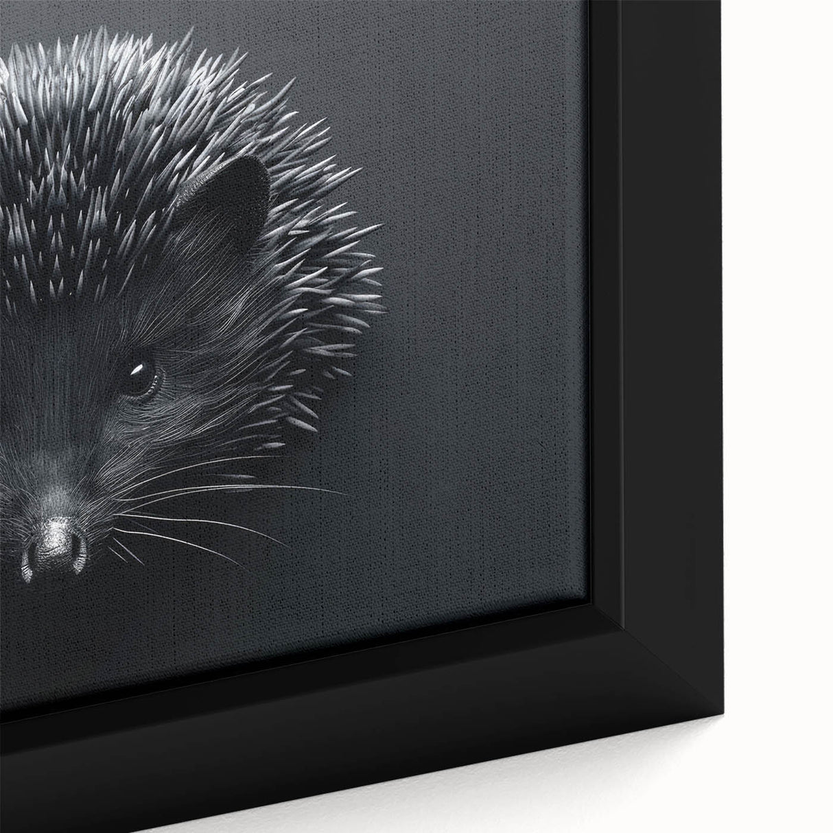 Close-up of a framed canvas wall art featuring a detailed hedgehog design, showcasing vibrant colors and intricate textures, perfect for animal lovers’ decor.