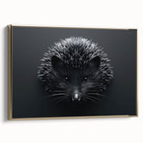 Framed wall art featuring a side view of a hedgehog design, showcasing intricate details in gold accents against a textured canvas background, ideal for animal lovers.