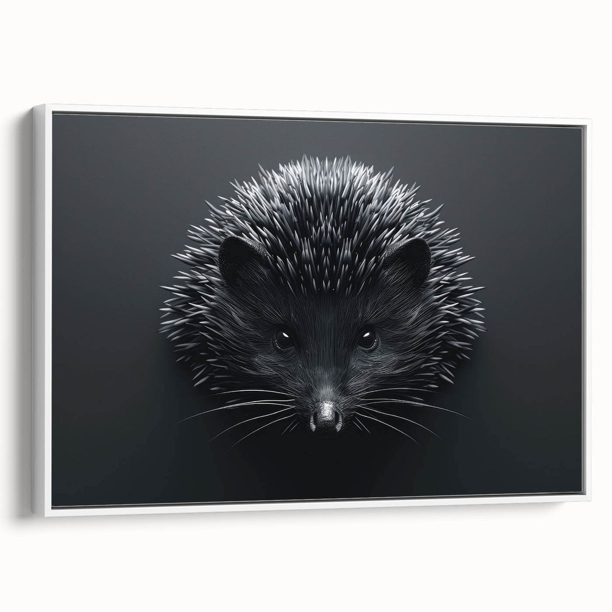 Framed wall art featuring a side view of a hedgehog design, showcasing intricate details and vibrant colors on a white background, ideal for animal lovers.