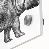 Close-up of a vibrant acrylic wall art piece showcasing a hippopotamus in a lush, natural setting, emphasizing the intricate details and colors, perfect for wildlife enthusiasts.