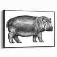 Framed canvas wall art showcasing a side view of a hippopotamus in a wild setting, featuring vibrant colors and intricate details, perfect for animal lovers' decor.