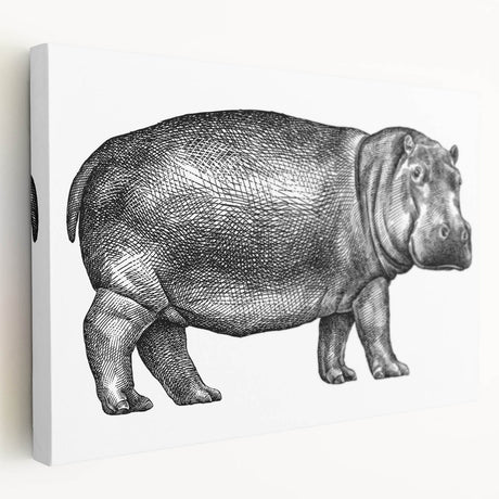 Side view of a vibrant hippopotamus design on stretched canvas, showcasing intricate details and rich colors, perfect for animal-themed home decor.