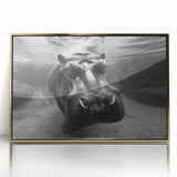 Framed wall art featuring a striking front view of a hippopotamus design, accented with gold acrylic, perfect for animal lovers and modern decor enthusiasts.