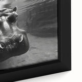Close-up of a framed canvas wall art piece showcasing a vibrant hippopotamus design, highlighting intricate details and rich colors, perfect for animal lovers and home décor enthusiasts.