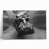 Hippopotamus wall art design on stretched canvas, showcasing vibrant colors and intricate details, perfect for enhancing home decor with a wild theme.