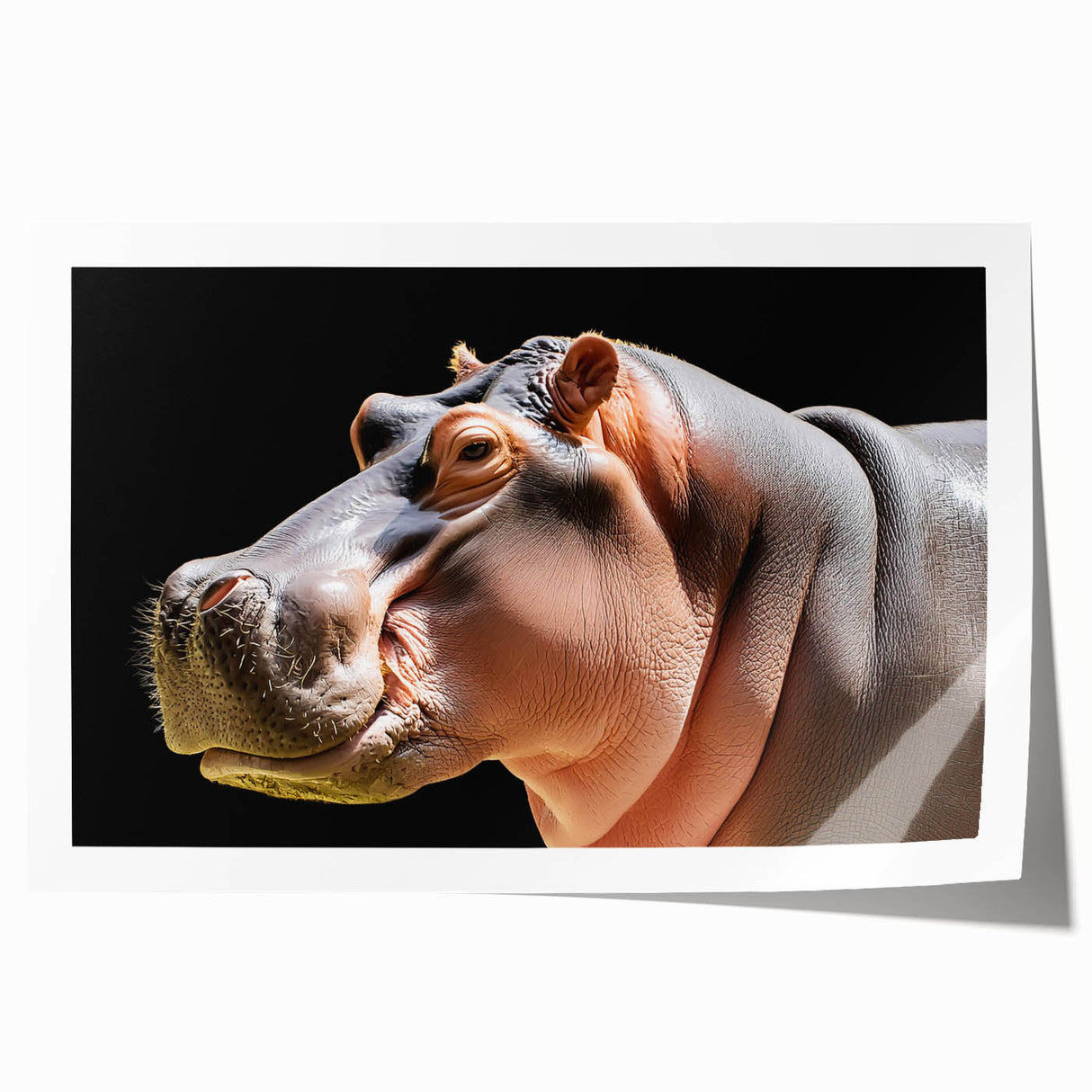 Vibrant wall art print featuring a hippopotamus in a natural habitat, showcasing intricate details and rich colors, perfect for wildlife enthusiasts' decor.