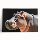 Vibrant stretched canvas wall art depicting a serene hippopotamus in a natural habitat, showcasing rich colors and intricate details, perfect for wildlife enthusiasts.