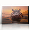 Framed wall art featuring a striking black-front view of a hippopotamus, designed with a wild-life theme, perfect for animal lovers and home decor enthusiasts.
