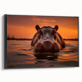 Framed canvas wall art showcasing a black side view of a hippo, highlighting its unique features and textures, perfect for animal lovers and home decor enthusiasts.