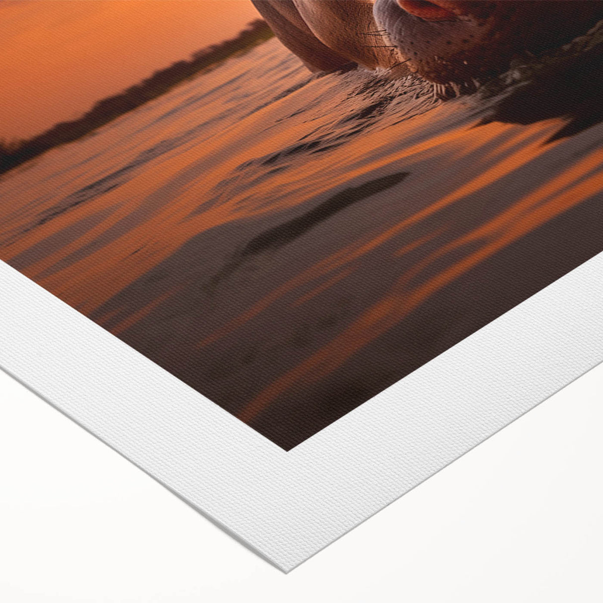 Vibrant rolled canvas wall art depicting a hippopotamus in a lush African landscape, showcasing intricate details and rich colors, ideal for wildlife enthusiasts.