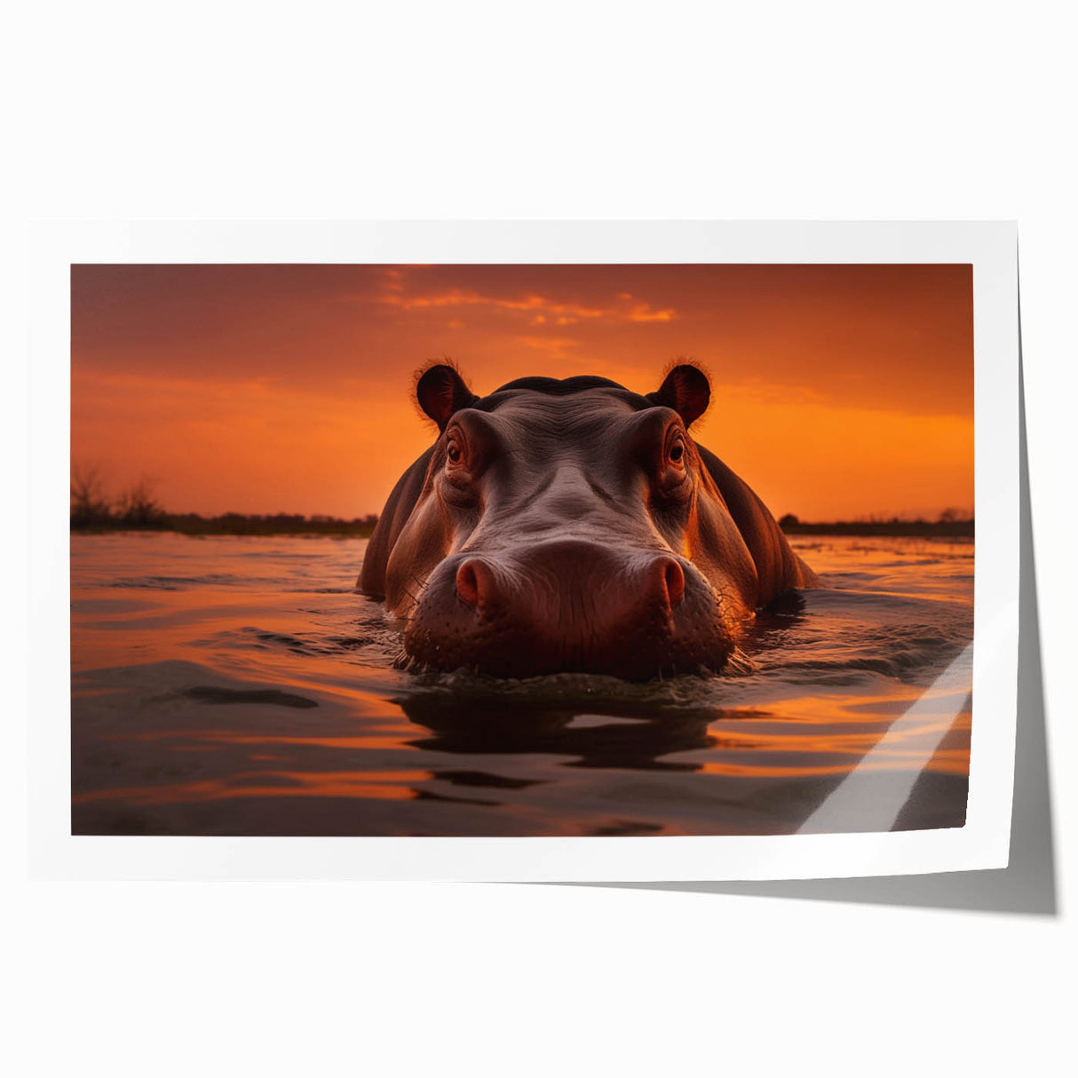 Hippopotamus wall art print showcasing a vibrant, colorful design inspired by African wildlife, rolled and ready for display, perfect for home decor enthusiasts.