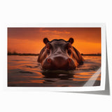 Hippopotamus wall art print showcasing a vibrant, colorful design inspired by African wildlife, rolled and ready for display, perfect for home decor enthusiasts.
