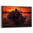 Framed canvas wall art featuring a side view of a hippo in a minimalist black design, perfect for wildlife enthusiasts and modern decor.