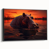 Framed canvas wall art featuring a side view of a hippo in a minimalist black design, perfect for wildlife enthusiasts and modern decor.