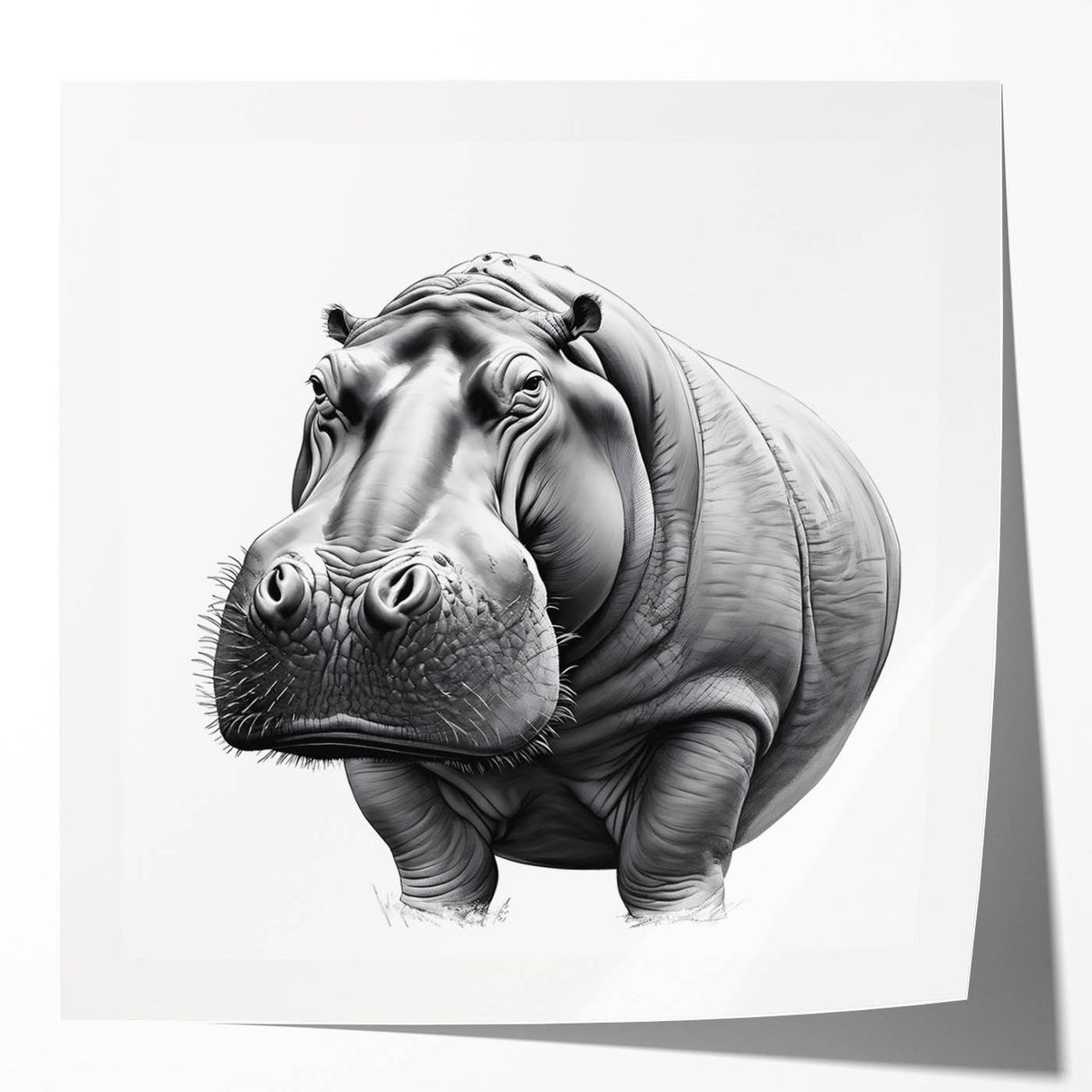 Vibrant wall art featuring a playful hippopotamus design, perfect for animal lovers, displayed in a glossy finish, ideal for home decor and wildlife enthusiasts.