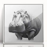 Framed wall art showcasing a realistic front view of a hippopotamus in a vibrant natural setting. This acrylic piece adds a touch of wildlife elegance to any decor, perfect for animal lovers and art enthusiasts alike.