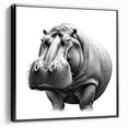 Framed canvas wall art depicting a side view of a hippopotamus in a natural setting, showcasing vibrant colors and intricate details for wildlife enthusiasts.