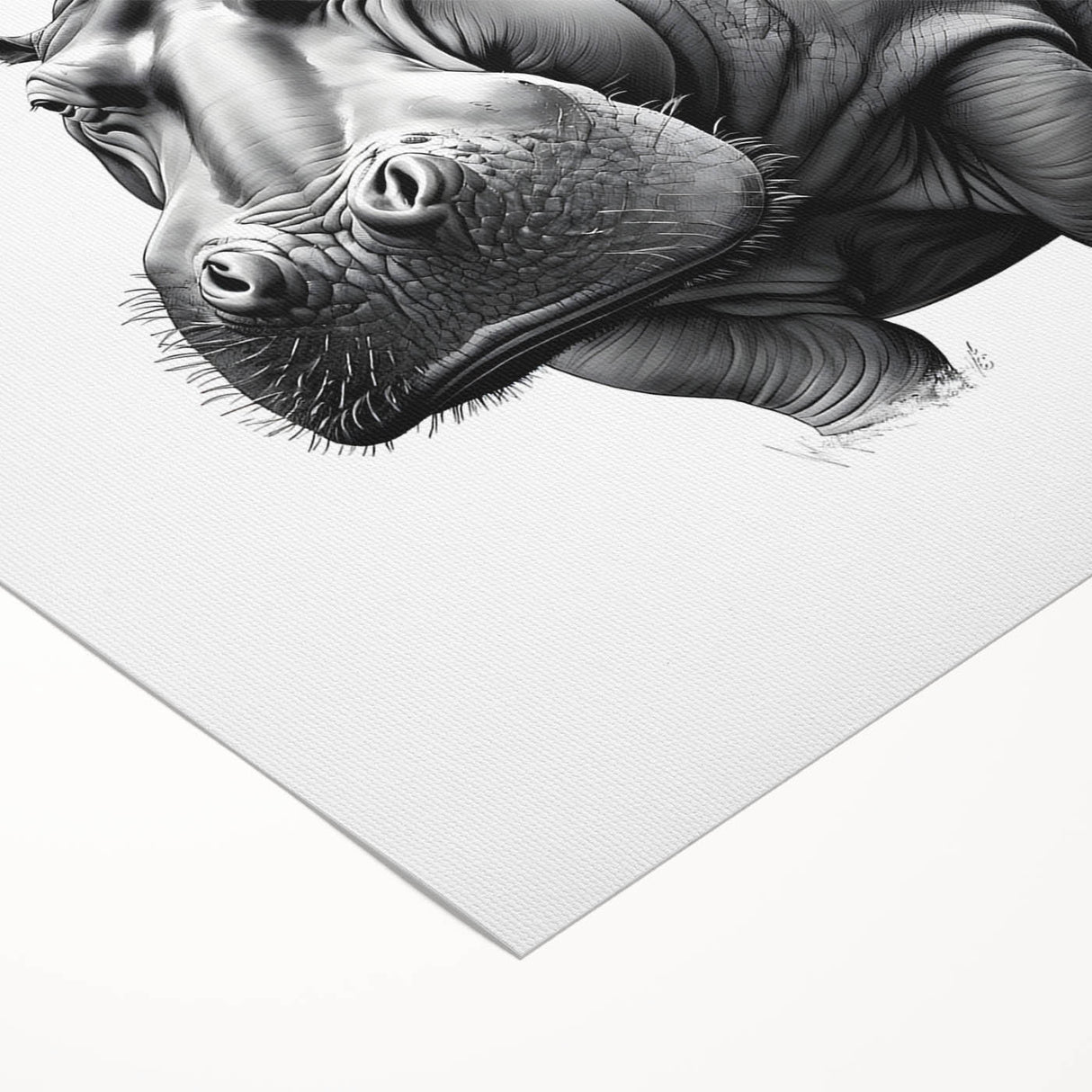 Vibrant rolled canvas wall art depicting a majestic hippopotamus in a natural setting, showcasing rich colors and intricate details, perfect for wildlife enthusiasts.