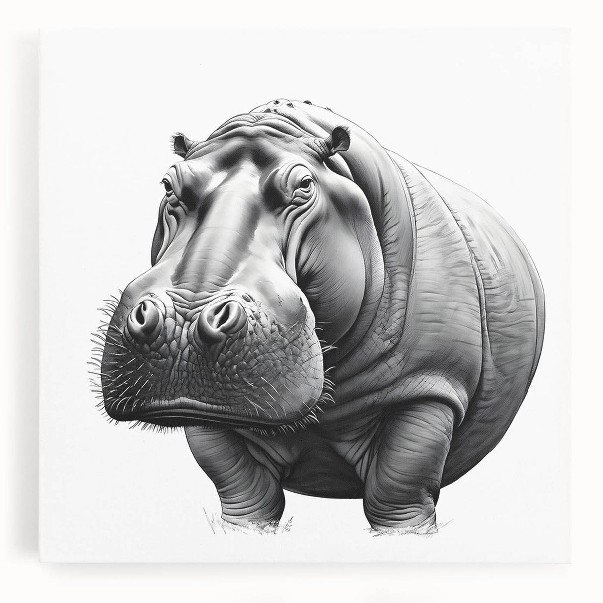 Stretched canvas wall art showcasing a vibrant hippopotamus design in a natural setting, perfect for animal lovers and wildlife enthusiasts. Ideal for home decor.