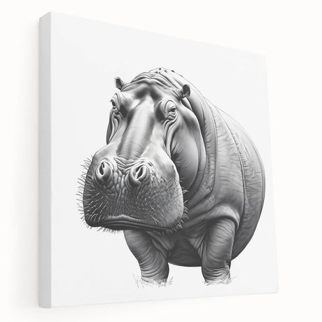 Side view of a vibrant stretched canvas wall art featuring a hippopotamus in its natural habitat, showcasing rich colors and intricate details, perfect for wildlife enthusiasts.